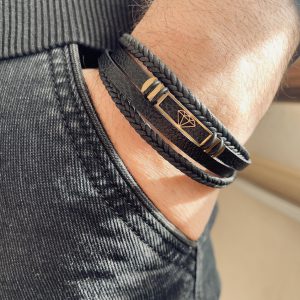 دستبند چرم مردانه طرح الماس