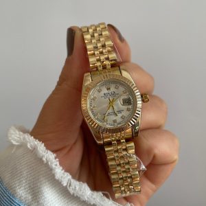 ساعت مچی زنانه رولکس طلائی مدل Datejust با صفحه صدفی نگین‌دار